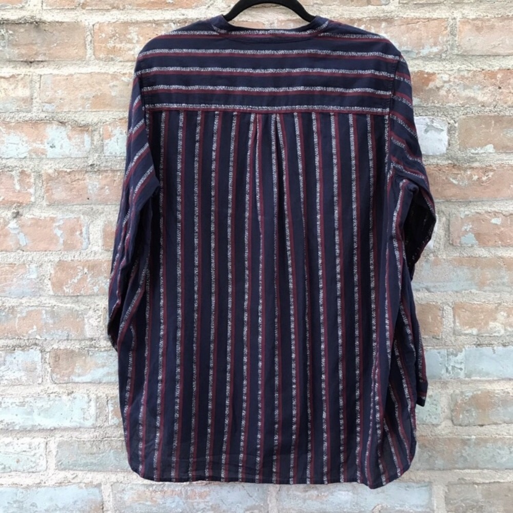 J. Crew Top Navy Metallic Stripe Popover Tunic 1/2 Button Shirt Long Sleeve - Picture 7 of 8